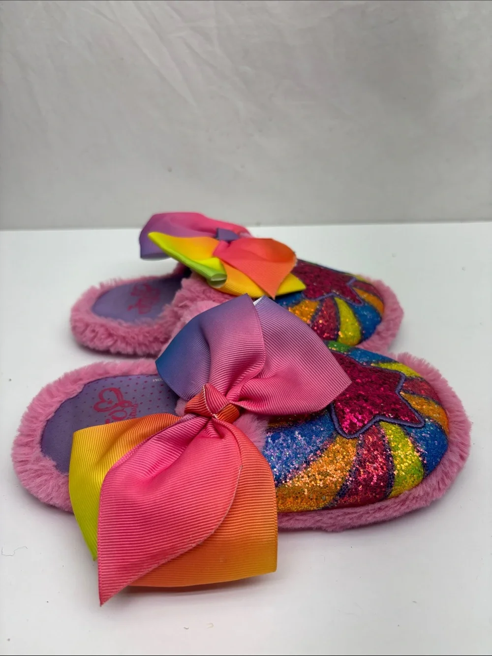 Jojo Rainbow Star Pink Glitter Slipper with Bow SZ 11-12 for little girl, box 73